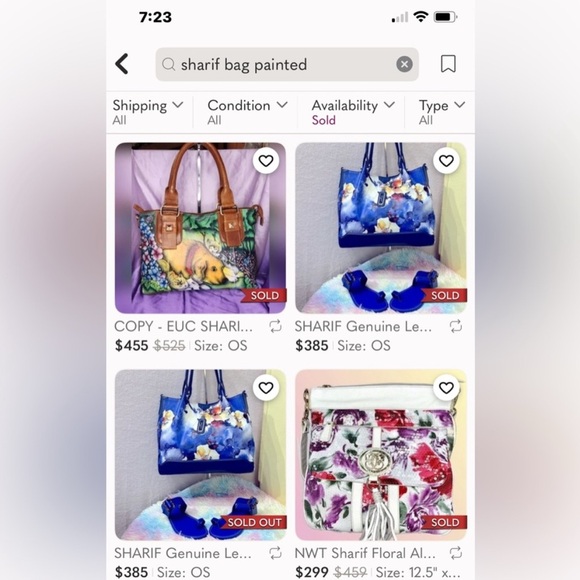 Sharif 100% Leather NWT Shoulder Bag Hand Painted Floral Flowers - Picture 4 of 17